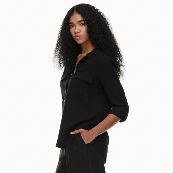 Babaton Aritzia Utility Linen Shirt size XL in black summer cruise relaxed fit - Picture 5 of 14